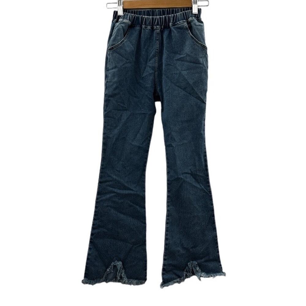 SHEIN Medium Wash High Rise Flare Leg Raw‎ Hem Pull On Jeans Size XS